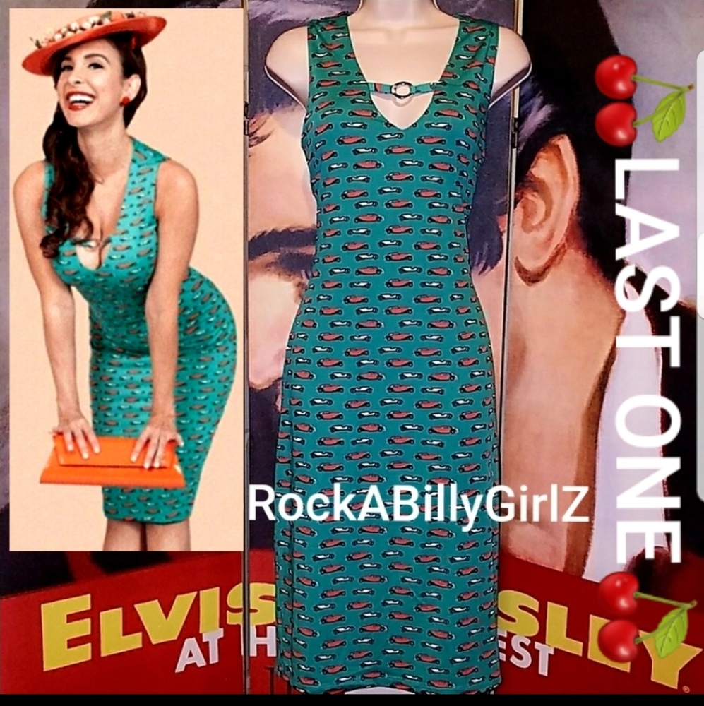 Tatyana Vintage 1950's Haute Rod Aqua Blue Pencil Dress w Antique Bentley Cars